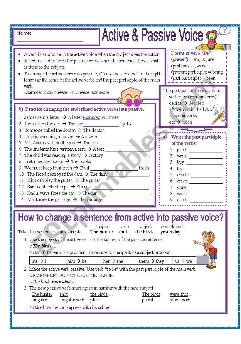 passive and active voice exercises worksheets